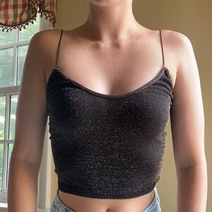 Free People Black With Gold Sparkles Crop Top